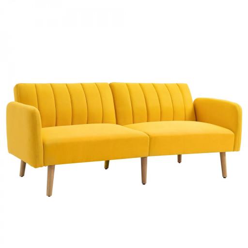 Sofá Cama de 3 Plazas Moderno 173x75x73 cm Sofá Cama Plegable Tapizado en Lino Sintético con Respaldo Ajustable en 3 Niveles y Reposabrazos Desmontables para Salón Oficina Amarillo [9]