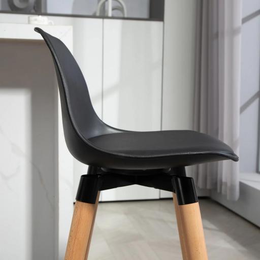 Juego de 2 Taburetes Altos de Cocina 69 cm Tapizado en PU con Respaldo Patas de Madera para Comedor Negro [7]