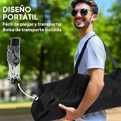 Conjunto de 2 Sillas Plegables Camping con Reposapiés Desmontable Reposacabezas Portavasos y Bolsa 125x48x90 cm Gris [5]