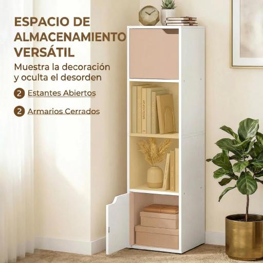 Estantería para Libros con 2 Puertas Librería Estrecha de 4 Niveles con 2 Estantes Abiertos 30x29x119 cm Blanco [7]