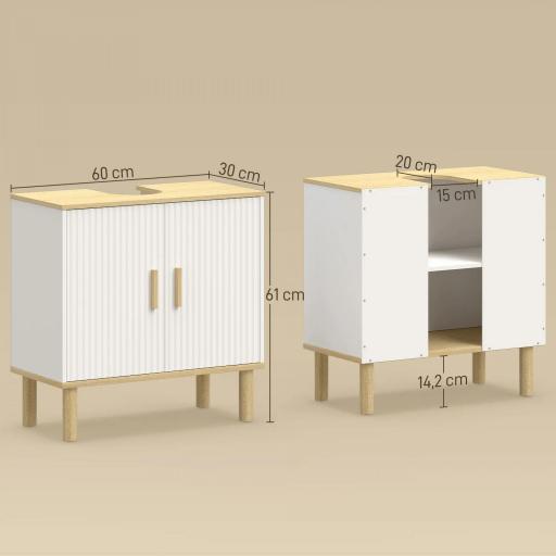 Mueble Bajo Lavabo con Estante Ajustable Armario para Lavabo sin Pedestal con Puertas Acanaladas 60x30x61 cm Blanco [1]