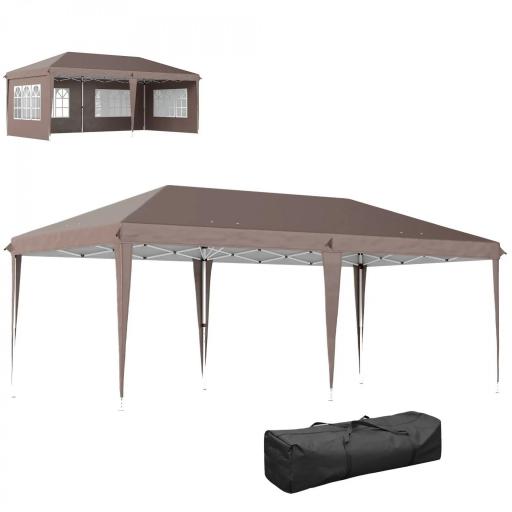 Carpa Plegable 6x3 m Pop-up con 4 Laterales Desmontables Cenador de Jardín con 4 Ventanas y Bolsa de Transporte Café [9]