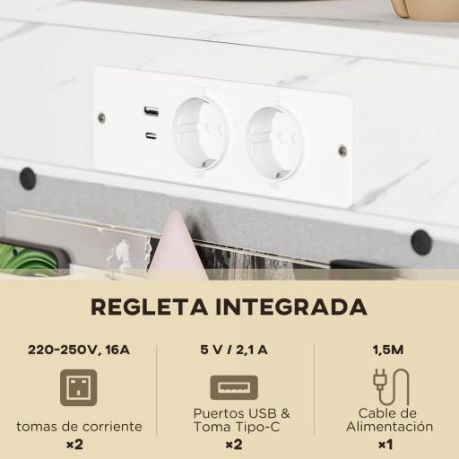 Mesa Auxiliar Estilo Marmolizado con Cargador USB y Espacio de Almacenaje 25,5x40x71 cm Blanco y Dorado [4]