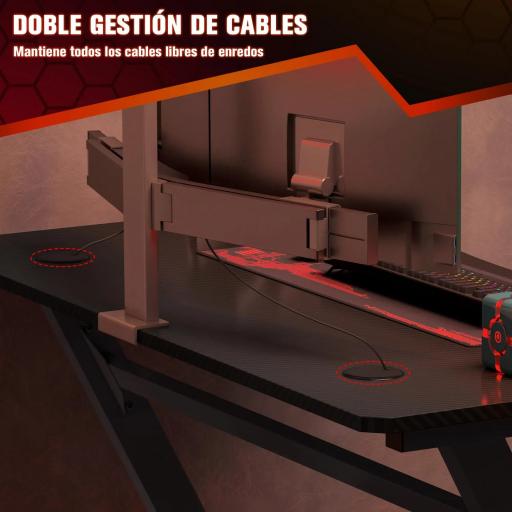 Mesa Gaming 120x65x74,5 cm Escritorio Ergonómico Gaming desk para Computadora PC con Portavasos Gancho para Auriculares y Pies Ajustables Efecto de Fibra de Carbono Negro [5]