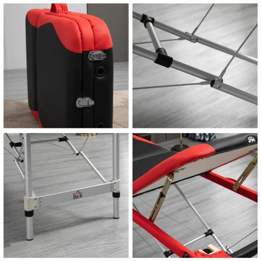 Camilla Masaje Plegable, Camilla Estética Profesional de Aluminio con Altura Ajustable, 3 Zonas, Reposacabezas, Reposabrazos, para Tatuaje, Fisioterapia, Negro y Rojo [3]