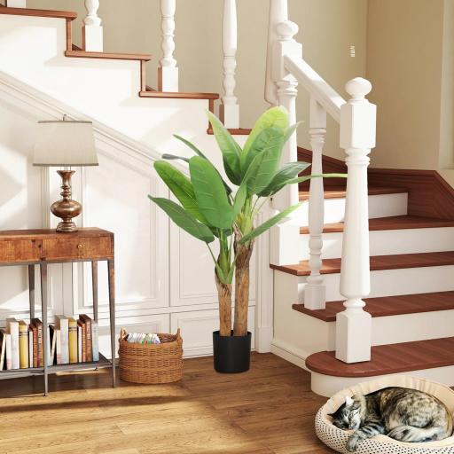 Planta Artificial Bananera de 120 cm con Maceta y 15 Hojas Realistas Planta Tropical Sintética para Decoración Interior [5]