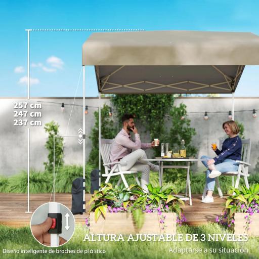 Carpa Plegable 2,4x2,4 m Pop-up UPF50+ Bloqueo Central Altura Ajustable Bolsa de Transporte Sacos Arena Beige [7]