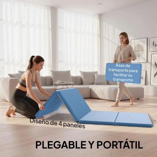 Colchoneta Gimnasia Plegable de Grosor 5 cm con Asas de Transporte para Yoga Aeróbic 240x120x5 cm Azul Claro [6]