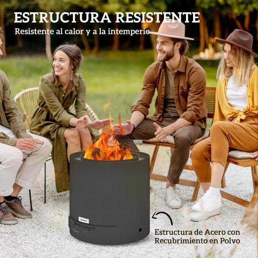 Brasero Exterior Redondo con Bandeja para Cenizas y Atizador Protector de Chispas para Jardín Terraza Ø45x42 cm Negro [5]