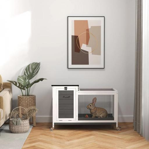 Jaula para Conejos con Techo Asfáltico Abatible Bandeja Extraíble y Ruedas 91x51x66 cm Blanco y Gris Oscuro [6]