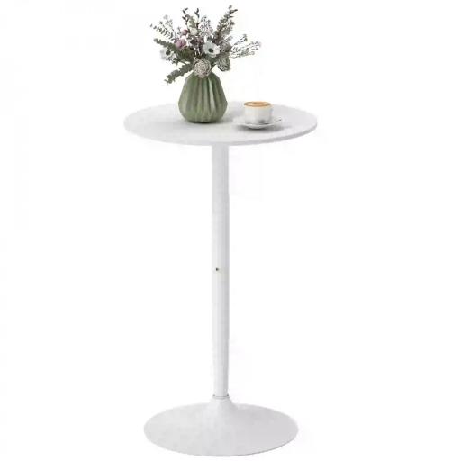 Mesa Alta de Bar Redonda Mesa de Cocina Moderna con Encimera Laminada y Marco de Acero para 2 Personas Ø60x102 cm Blanco [8]