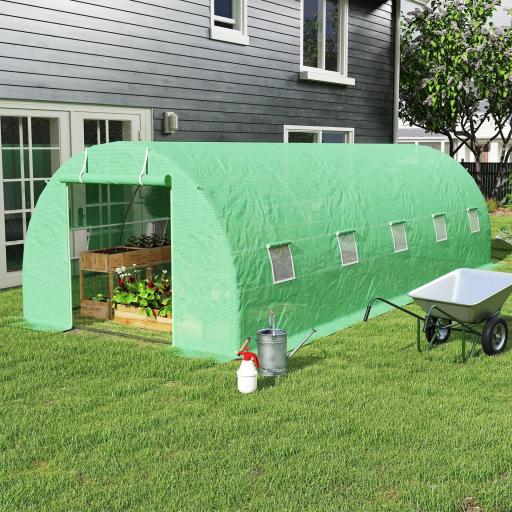 Invernadero de Túnel 8x3x2 m Invernadero de Jardín con 12 Ventanas y Puerta Enrollable Acero y PE 140 g/m² Verde