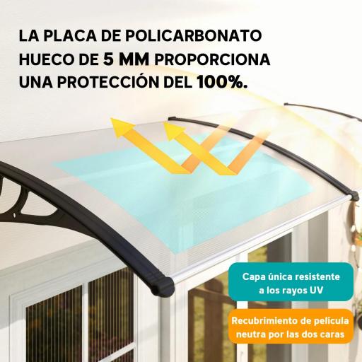 Tejadillo de Protección 195x75 cm Marquesina de Exterior con Paneles de Policarbonato Barras de Aluminio Transparente [2]