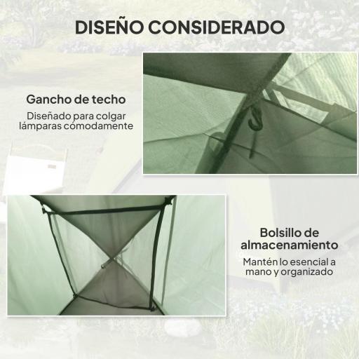 Tienda de Camping para 4 Personas Impermeable Fácil Instalación y Bolsa de Transporte Incluida 200x200x135 cm Verde [5]