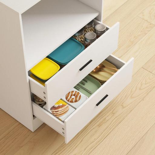 Mueble Auxiliar de Cocina con Soporte para Microondas 2 Cajones 2 Puertas y Panel Perforado de Metal Blanco [3]