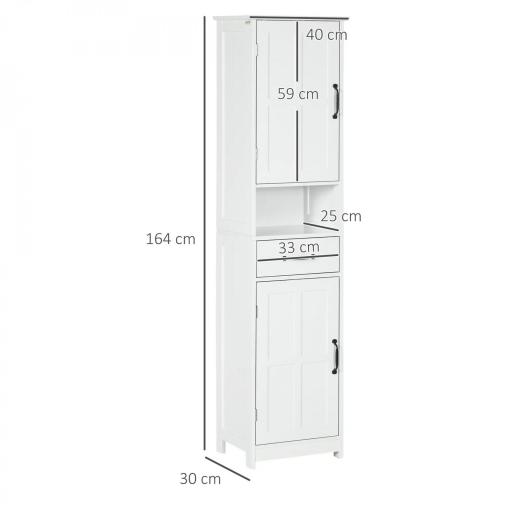 Columna de Baño con 2 Puertas 1 Cajón Estante Abierto y 2 Armarios con Estante Ajustable 40x30x164 cm Blanco [1]