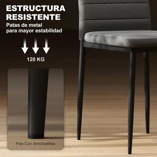 Pack de 6 Sillas de Comedor Modernas Tapizadas en Lino Sintético con Respaldo Alto y Patas de Metal 41x50x97 cm Gris [2]