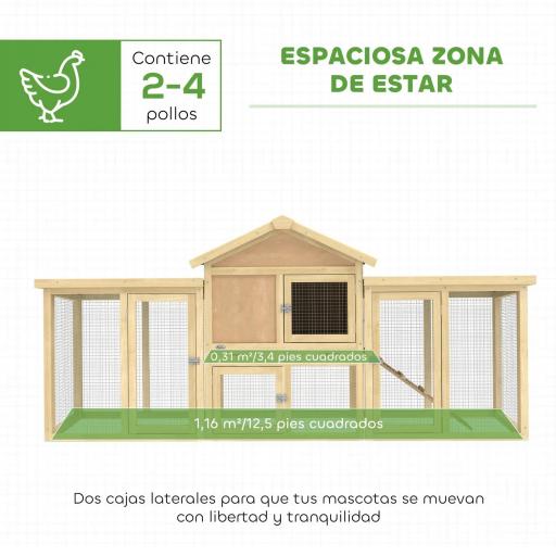 Gallinero para Exterior Grande de Madera 204x85x93 cm con Caja de Anidación Corral Bandeja Extraíble y Percha Natural [2]