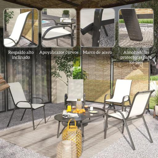 Set de 4 Sillas de Exterior Apilables con Asiento de Malla Respaldo Alto y Marco de Acero para Jardín Beige y Negro [5]