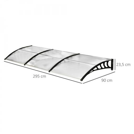 Marquesinas para Puertas y Ventanas 90x295x23,5 cm Tejadillo de Protección contra Sol y Lluvia Diseño Moderno Aleación de Aluminio Transparente [1]