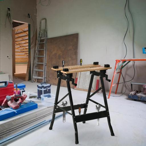 Banco de Trabajo Plegable Portátil con Tableros Ajustables Ángulo y Distancia 63,5x60,5x78 cm Madera Natural y Negro
