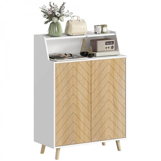 Zapatero Entrada Recibidor con 2 Puertas Estantes Ajustables y Compartimento Abierto 75x35x104 cm Blanco y Natural [8]