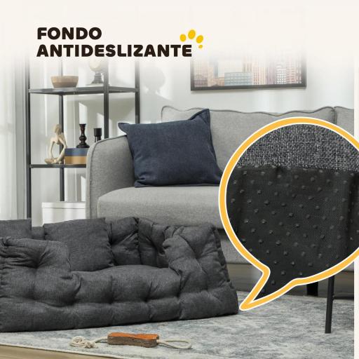 Cama para Mascotas con 2 Almohadas Colchón para Perros Antideslizante con Funda Extraíble y Lavable 110x70x35 cm Gris [3]