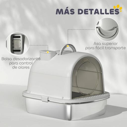Arenero para Gatos de Acero Inoxidable con Cubierto Bolsa Desodorizante Pala Fácil de Limpiar 52,4x41,3x39,9 cm Gris [3]