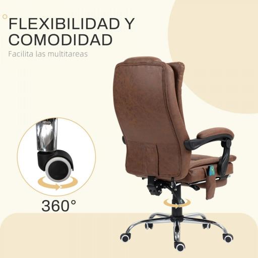 Silla de Oficina con 6 Puntos de Masaje Ajustable con Función Calefacción Reposapiés Retráctil y Control Remoto Marrón [3]