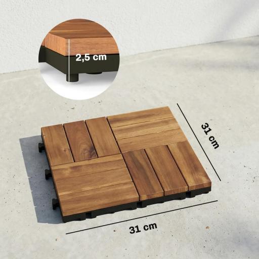 Set de 10 Piezas Baldosas de Exterior de Madera 31x31 cm 0,91 m² Suelo de Jardín Exterior Antideslizantes Marrón Oscuro [1]