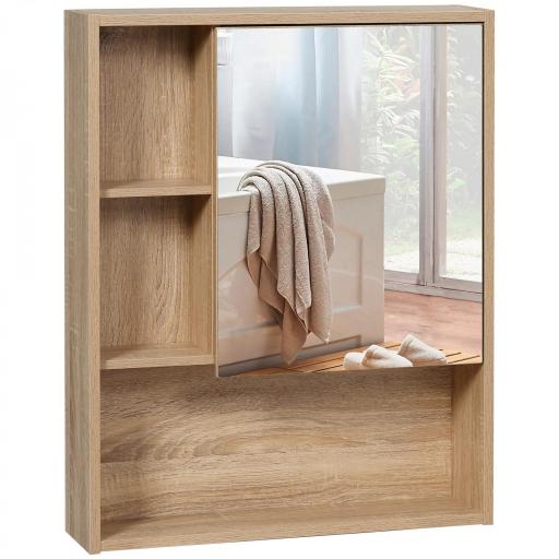 Armario con Espejo Armario de Baño Montado en Pared con Estante Ajustable en Altura Espacio Interno Estantes Abiertos 60x15x76 cm Grano de Roble [2]
