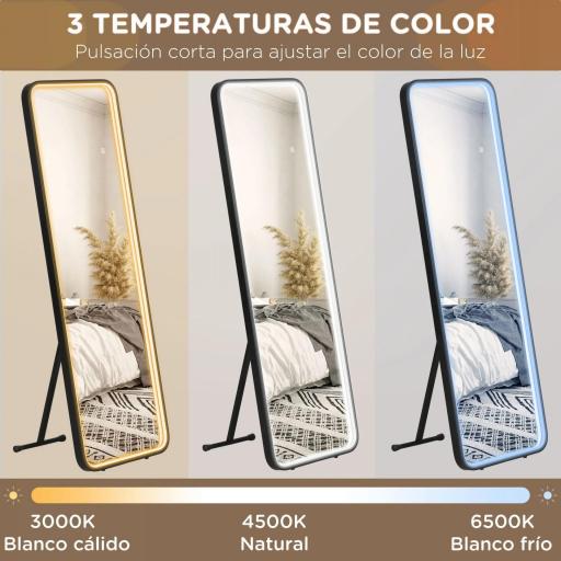Espejo de Cuerpo Entero con Luces LED Espejo de Pie 151,5x50 cm Independiente o Pared con Luz Ajustable de 3 Colores [4]