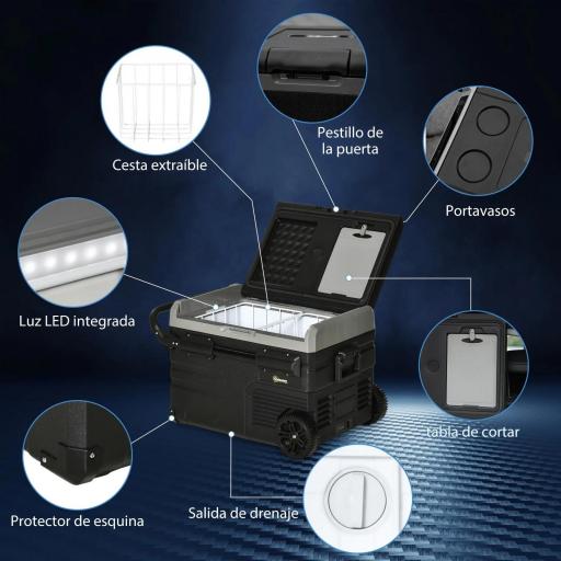 Nevera Compresor Portátil 40L Nevera Portátil Eléctrica para Coche Congelador CC 12V/24V hasta -20℃ con Pantalla LED Táctil Asa Retráctil Ruedas para Camping Viajes 71,1x46x44 cm Negro [7]