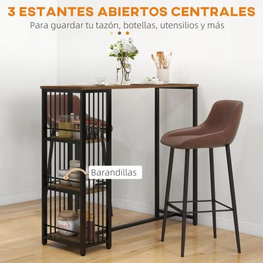 Mesa Alta Cocina con 3 Estantes Mesa Alta Bar para 2 Personas Patas de Acero para Salón 120x40x105 cm Marrón y Negro [5]