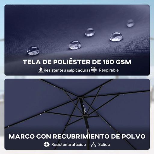 Sombrilla de Jardín con 24 Luces LED Solares Dosel Inclinable Poste Metálico 2,9x2,5 m Azul Oscuro [2]