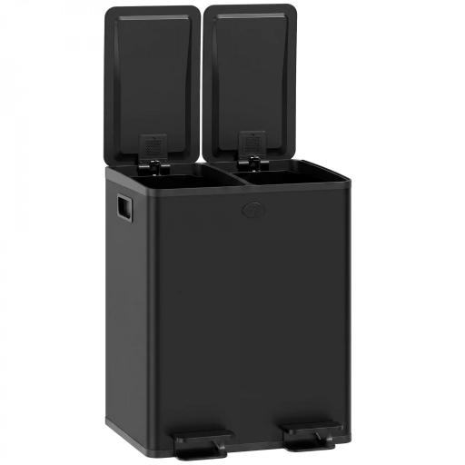 Papelera de Cocina de Acero Inoxidable con 2 Compartimentos 2x20L Pedal Tapas de Cierre Suave y Cubo Extraíble Negro [10]