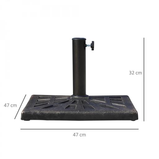 Base para Sombrilla de Resina Peso 15 kg para Poste de Parasol de Ø3,8 cm y Ø4,8 cm para Terraza 47x47x32 cm Bronce [1]
