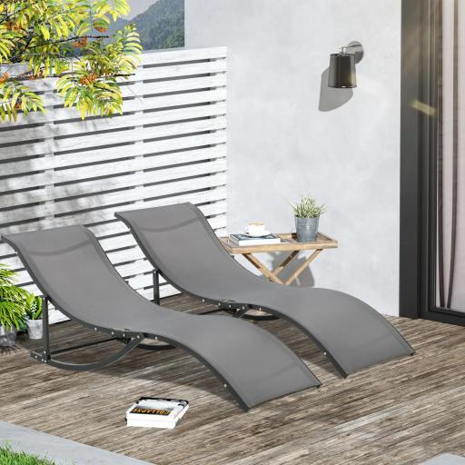  2 Tumbonas Plegables con Marco de Aluminio en Forma de S Carga de 120 kg para Piscina Terraza 165x61x63 cm Gris Oscuro