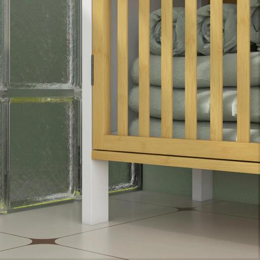 Armario de Baño Bajo Lavabo de Bambú con Puerta Doble y Estante Ajustable Carga 30 kg 60x30x70 cm Natural y Blanco [7]