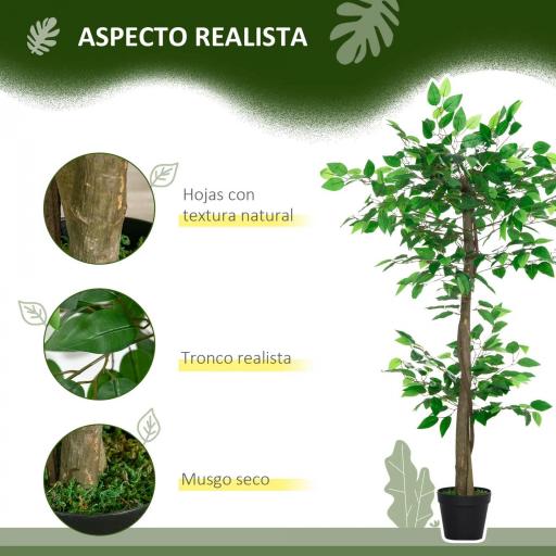 Árbol de Té Artificial 120 cm Planta Artificial con 546 Hojas Musgo y Maceta Planta Artificial Decorativa Verde [2]