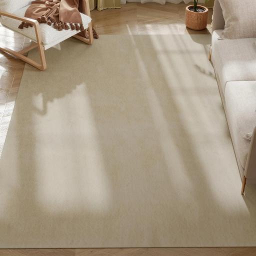 Alfombra Salón 160x230 cm Lavable en Lavadora Pelo Largo Estilo Moderno Tapete para Sala de Estar Dormitorio Crema [1]