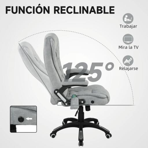 Silla Oficina con Masaje de 6 Puntos con Función Basculante con Calefacción Altura Ajustable 65x71x110-120 cm Gris [7]