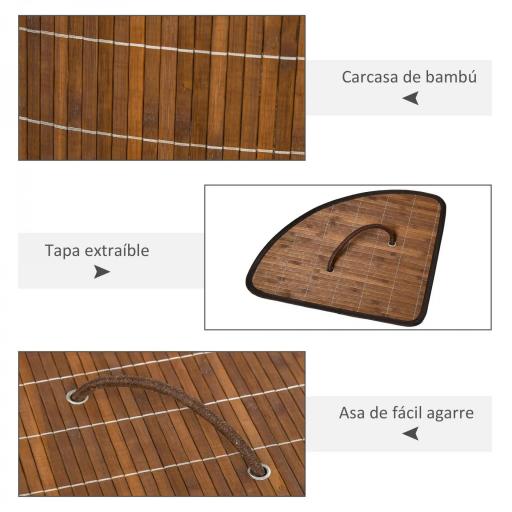 Cesto para Ropa Sucia de Bambú Capacidad de 55L Cesta para la Colada en Forma de Abanico 38x38x57 cm Marrón [3]