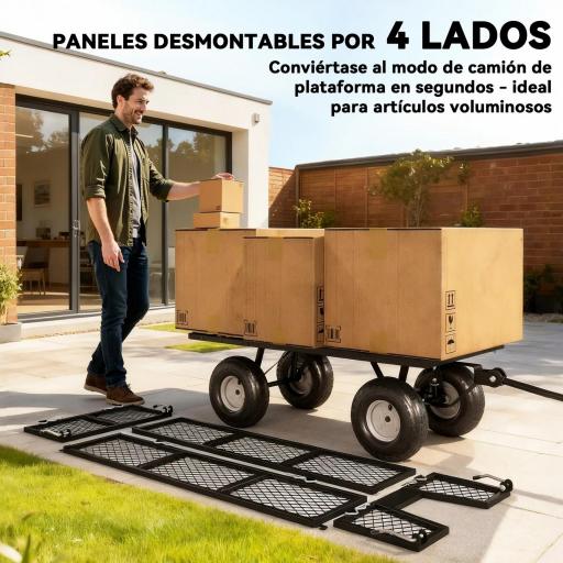 Carrito de Jardín con Ruedas Grandes Asa Ajustable y Bolsa Impermeable Removible Carga 300 kg 105x51x54 cm Verde [6]