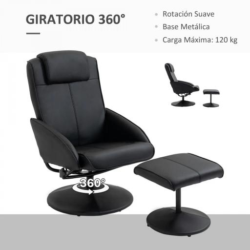 Sillón Reclinable con Reposapiés con Tapizado en PU y Estructura de Acero Carga 120 kg Negro [6]