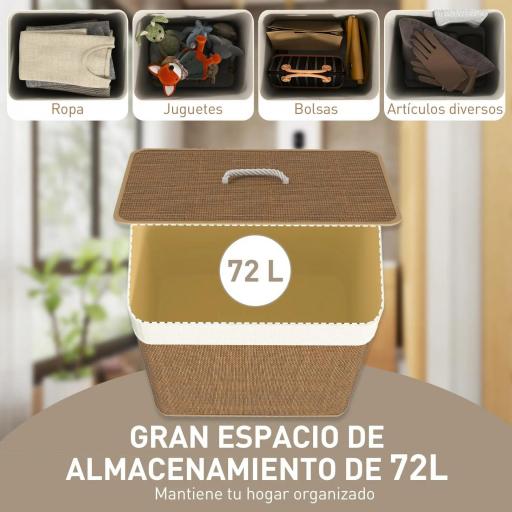 Cesto de Ropa Sucia con Tapa 72L Bolsa Interior Extraíble y Asas para Lavandería Dormitorio 40x30x60 cm Marrón [2]