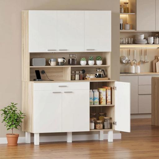Alacena de Cocina Alta con 6 Puertas y Gran Cajón Estantes Encimera Amplia para Microondas 120x40x175 cm Blanco [6]