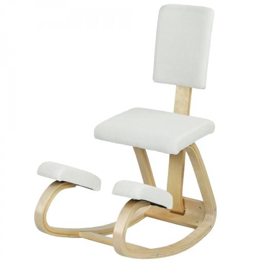 Silla Ergonómica de Rodillas con Respaldo Cojines Acolchados Marco de Madera para una Mejor Postura Oficina Crema [8]