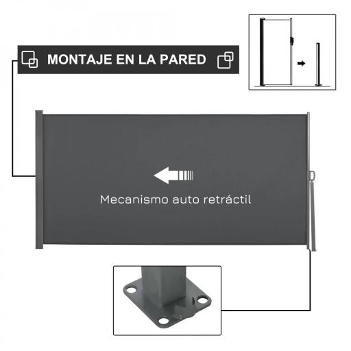 Toldo Lateral Retráctil 300x160 cm Pantalla Enrollable Mampara de Privacidad y Protección Solar para Balcón Terraza Gris [5]