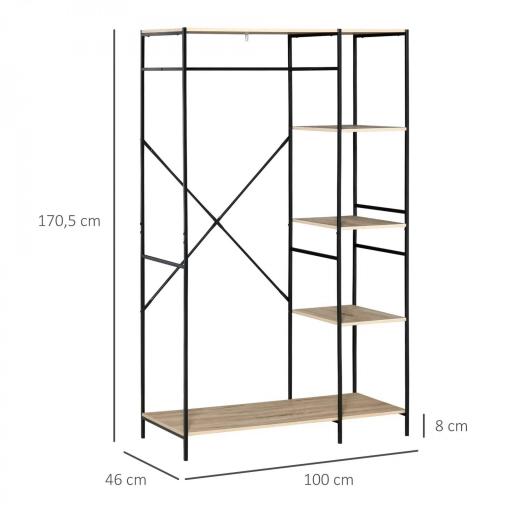 Perchero de Ropa Perchero de Madera con 4 Estantes de Almacenaje y Barra para Colgar Carga 30 kg para Dormitorio Salón Entrada 100x46x170,5 cm Natural [1]